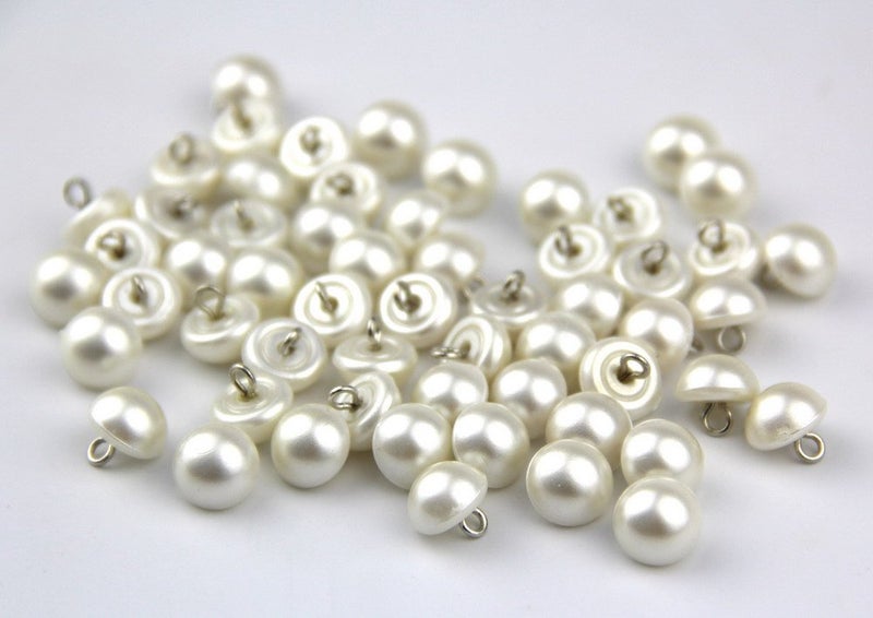 RayLineDo Pack of 50pcs 10mm White Pearl Bead Cap Half Ball Dome Metal Circle Hook Buttons for Crafting Sewing Scarpbooking Scarf and Clothes - Image 1